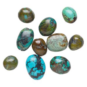 Turquoise 1pkg10, oval nugget bead mix large