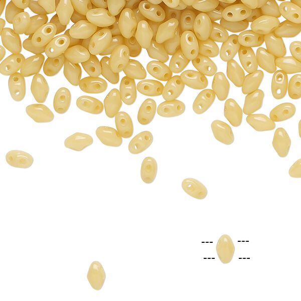 Bead, Preciosa Mini Twin™, Mini Pressed Twin, Czech pressed glass, opaque tan, 4x2.5mm oval with (2) 0.7mm holes. Sold per 250-gram pkg. image number 0