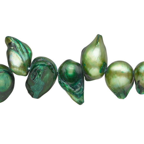 Freshwater pearl 1pkg1, baroque, 15 inch green and dark green 8x7mm-16x9mm cultured image number 0