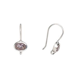 Ear wire fishhook 1pkg2 sterling silver / amethyst (natural), 15.5mm / 7.5x5.5mm oval / hand-cut / closed loop, 22 gauge 1 pair
