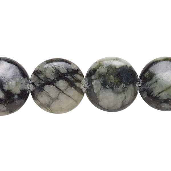 Bead, Picasso serpentine (natural), 14mm puffed flat round, B- grade, Mohs hardness 2-1/2 to 6. Sold per 15-inch strand. image number 0