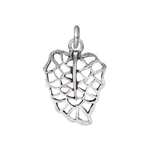 Charm, antiqued silver-plated brass, 25x19mm double-sided filigree leaf. Sold per pkg of 4.