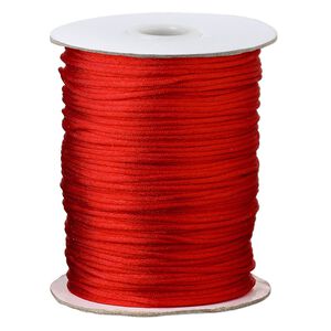Cord, Satinique™, satin, red, 1.5mm small. Sold per 400-foot spool.