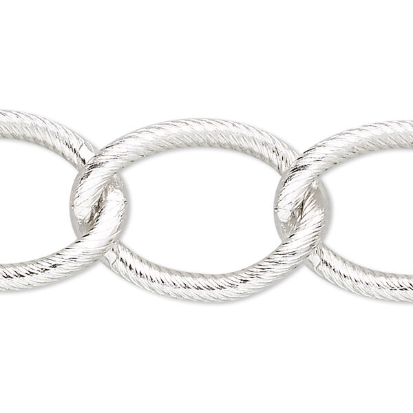Chain, anodized aluminum, silver, 18mm textured curb. Sold per pkg of 25 feet. image number 0