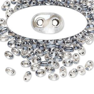 Seed bead, Preciosa Twin™ Czech glass, pkg/50g, 5x2.5mm oval, transparent grey terra color-lined clear, (38649).