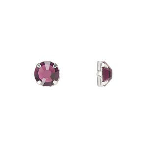Bead 12pk rose montees amethyst silver plate, Preciosa Czech crystal 6.32-6.5mm round SS30