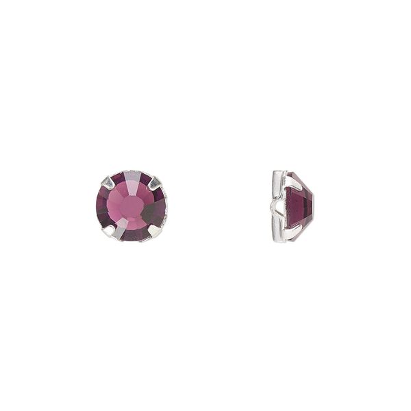 Bead 12pk rose montees amethyst silver plate, Preciosa Czech crystal 6.32-6.5mm round SS30 image number 0