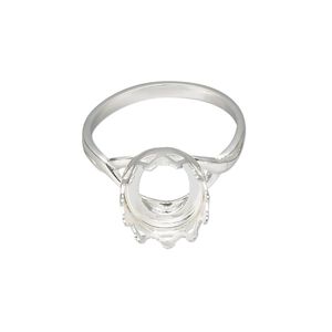 Ring, sterling silver, 13x11.5mm wide with 12x10mm oval cabochon bezel setting, size 9. Sold individually.