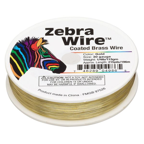 Wire, Zebra Wire™, brass, round, 30 gauge. Sold per 1/4-pound spool, approximately 215 yards. image number 0