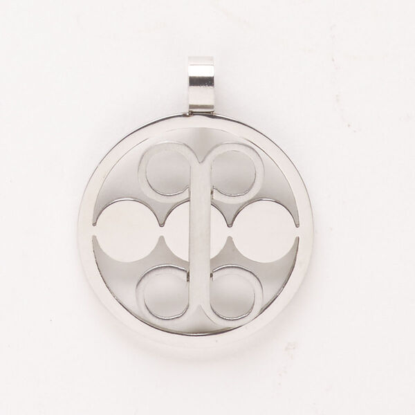 Pendant, gunmetal-finished brass, 25mm round with circles design. Sold individually. image number 0