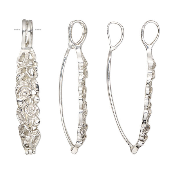Bail, donut, sterling silver, 30x6.5mm with flowers, 26x4.5mm grip length. Sold individually. image number 0