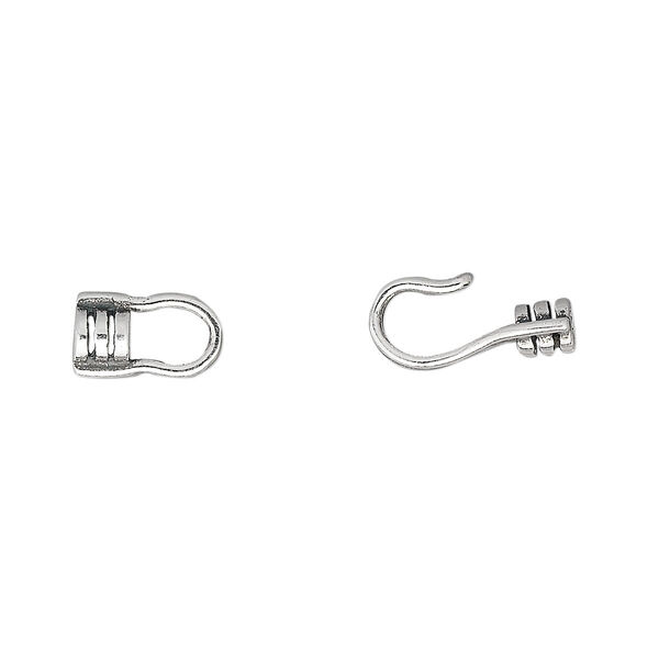 Clasp, hook-and-eye, antiqued sterling silver, 16x6mm with crimp ends, 2mm inside diameter. Sold individually. image number 0