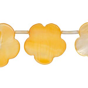 Bead 1pkg1 mother-of-pearl shell, 21x16mm-23x19mm top-drilled flat flower, 17 inch dyed orange