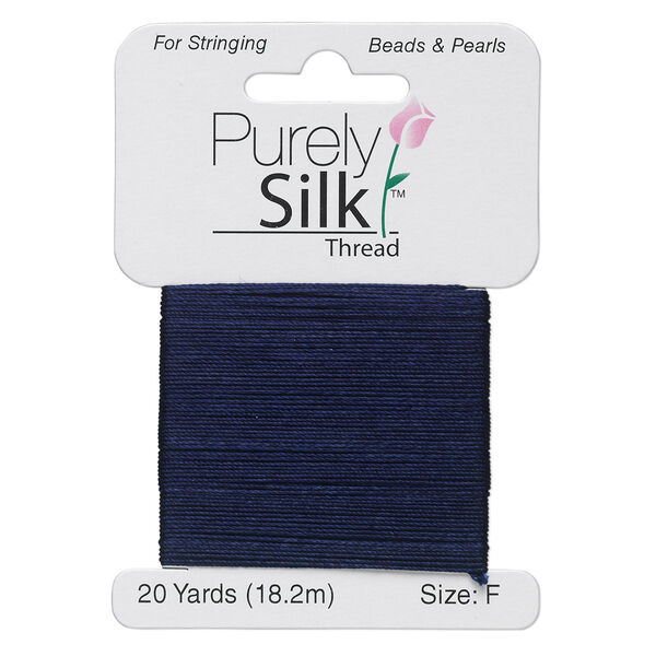 Thread, Purely Silk™, navy blue, size F. Sold per 20-yard card. image number 0