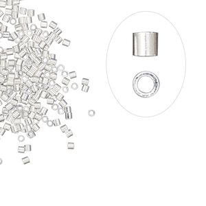 Crimp, silver-plated brass, 1.1x1mm micro cut seamless tube, 0.7mm inside diameter. Sold per pkg of 1,000.