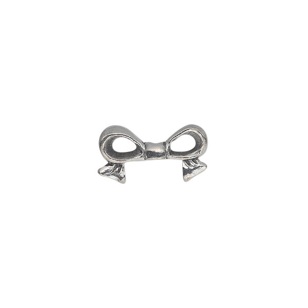 Bead, pewter (tin-based alloy), pkg/1, antiqued, 16x9mm double-sided bow, fits 8mm cube. image number 0