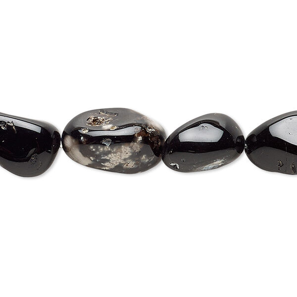 Bead, black agate (dyed), small to medium tumbled nugget, Mohs hardness 6-1/2 to 7. Sold per 15-inch strand. image number 0