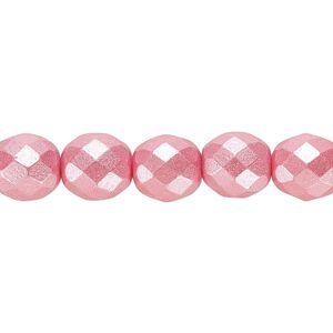 Bead, Czech fire-polished dipped décor glass, pearlescent dusty rose, 10mm faceted round. Sold per pkg of 600 (1/2 mass).