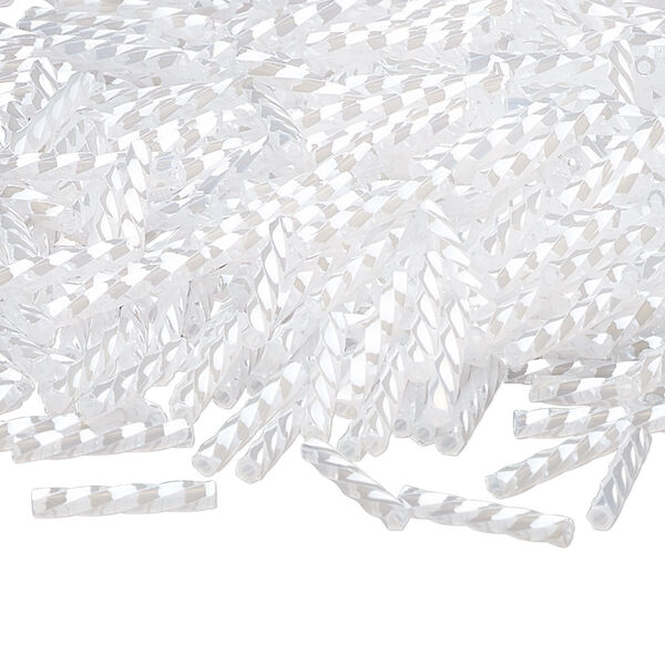 Bugle bead, Dyna-Mites™, glass, opaque ceylon white, 12mm twisted. Sold per 1/2 kilogram pkg. image number 0