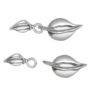 Clasp hook&eye 1pkg1 sterling silver, 48x14mm leaf, antiqued JBB Findings 1-strand