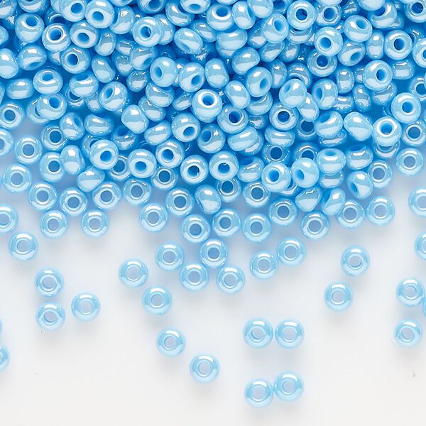 Seed bead, Preciosa Ornela, glass, opaque luster turquoise, #8 rocaille. Sold per 500-gram pkg. image number 0