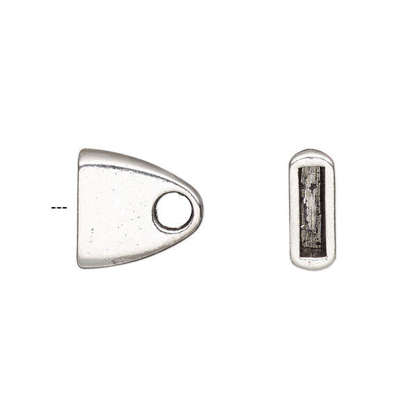 Cord end, glue-in, antique silver-finished "pewter" (zinc-based alloy), 13x13x5mm smooth flat, 9.5x2.5mm inside diameter. Sold per pkg of 4. image number 0