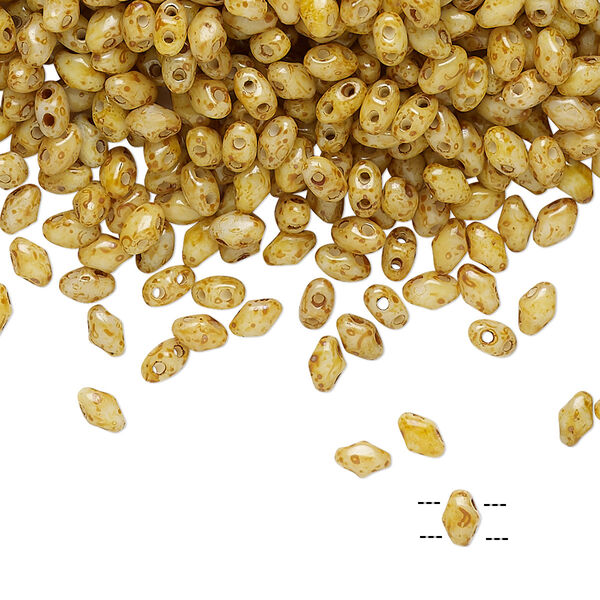 Bead, Preciosa Mini Twin™, Mini Pressed Twin, Czech pressed glass, opaque clear cream travertine, 4x2.5mm oval with (2) 0.7mm holes. Sold per 250-gram pkg. image number 0