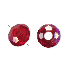 Bead 12pk 32 facets translucent red AB, Celestial Crystal® Dione® 14x8mm rondelle