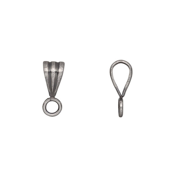 Bail, antique silver-plated brass, 9x5mm double-sided ribbed with closed loop. Sold per pkg of 20. image number 0