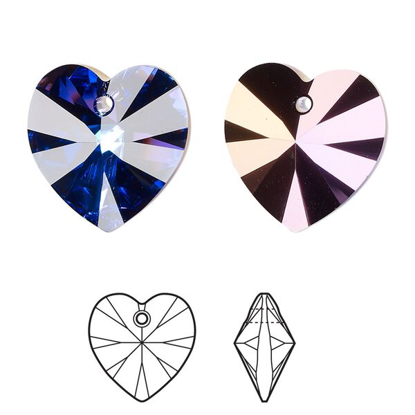 Drop 72pk crystal heliotrope, Swarovski® 18mm pendant heart 6228 image number 0