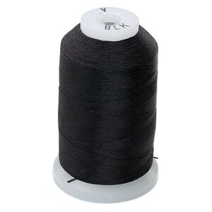 Thread, Purely Silk™, 3-ply, black, size A. Sold per 425-yard spool.