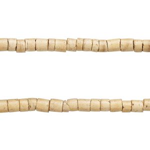 Bead, coconut shell (waxed), 3-4mm hand-cut heishi. Sold per pkg of (2) 24-inch strands.