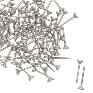 Earstud 1pkg100, 4mm glue-in cup / 3mm chaton setting, imitation rhodium-finished steel 50 pair
