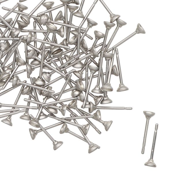 Earstud 1pkg100, 4mm glue-in cup / 3mm chaton setting, imitation rhodium-finished steel 50 pair image number 0