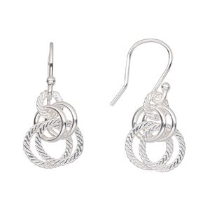 Earring, Create Compliments®, sterling silver, 31mm with smooth and twisted 5-ring design and fishhook ear wire, 21 gauge. Sold per pair.