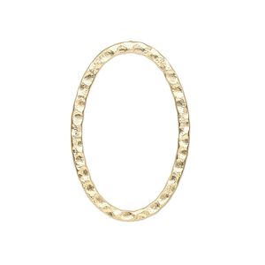 Focal, gold-plated steel, 30x20mm double-sided hammered flat open oval. Sold per pkg of 8.