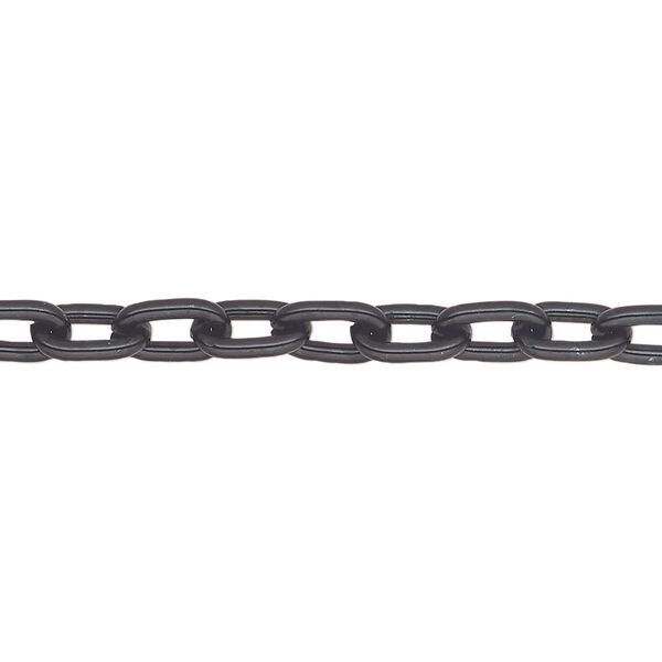 Chain, anodized aluminum, black, 5mm oval cable. Sold per pkg of 25 feet. image number 0