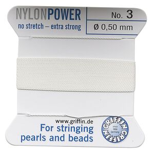 Thread, Griffin, nylon, white, size #3. Sold per 2-meter card (approximately 78 inches).