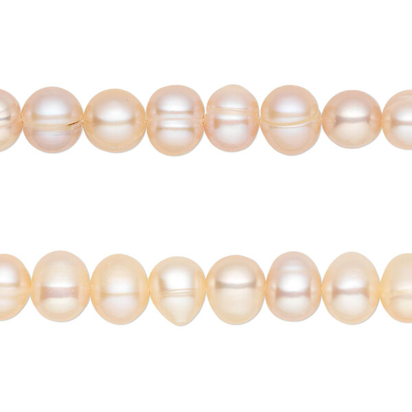 Pearl, cultured freshwater, peach, 5-7mm semi-round, C grade, Mohs hardness 2-1/2 to 4. Sold per pkg of (2) 14-inch strands. image number 0