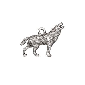 Charm, antique silver-plated pewter (tin-based alloy), 28x18.5mm 3D wolf. Sold individually.