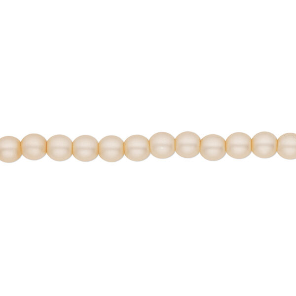 Bead, Czech pearl-coated glass druk, opaque matte champagne, 4mm round. Sold per 15-1/2" to 16" strand. image number 0