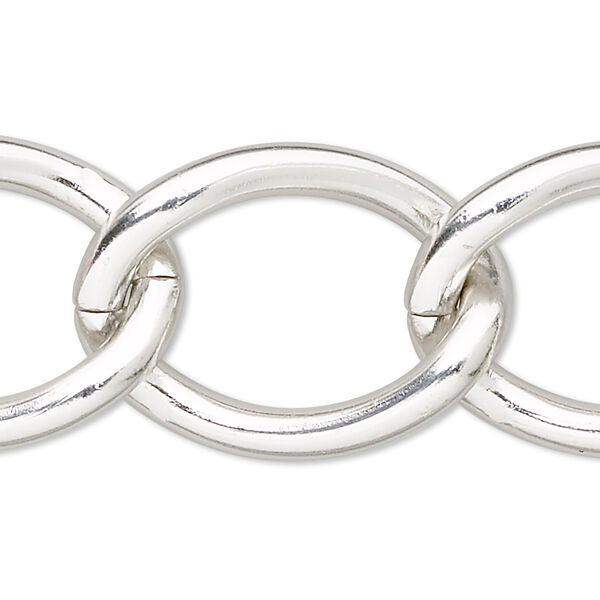 Chain, anodized aluminum, silver, 23mm curb. Sold per pkg of 25 feet. image number 0