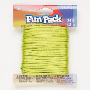 Cord, satin, neon green, 2mm round. Sold per 24-foot pkg.