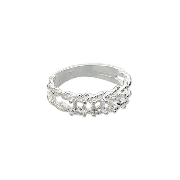 Ring, sterling silver, twisted band with (3) 3.5mm 4-prong round settings, size 7. Sold individually. image number 0