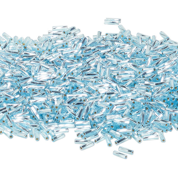 Bead, Miyuki, bugle bead, glass, pkg/50 g, 6x2mm center-drilled twisted, silver-lined translucent light blue, (TW-18). image number 0