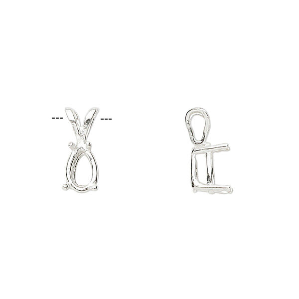Pendant, Sure-Set™, sterling silver, 8x5mm 4-prong pear basket setting. Sold individually. image number 0