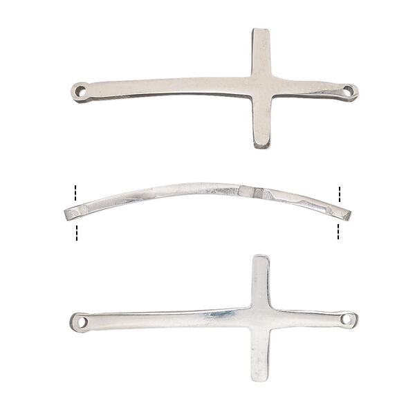 Link, stainless steel, 26.5x13mm single-sided curved cross. Sold per pkg of 2. image number 0