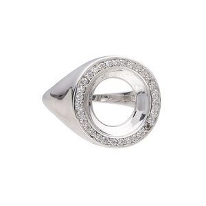 Ring, Almost Instant Jewelry®, rhodium-plated sterling silver and cubic zirconia, clear, 19mm wide with 14mm rivoli glue-in setting, size 9. Sold individually.