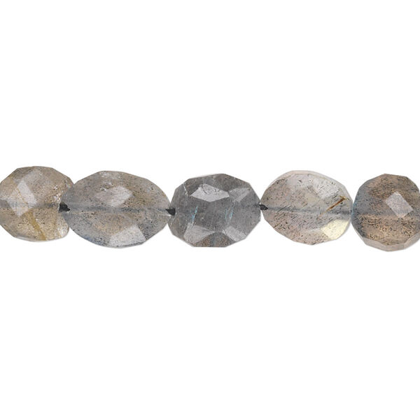 Bead, labradorite (natural), 8x6mm-13x8mm hand-cut faceted puffed oval, B- grade, Mohs hardness 6 to 6-1/2. Sold per 13-inch strand. image number 0
