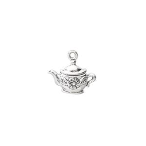 Charm, antiqued sterling silver, 14x9mm single-sided teapot. Sold individually.